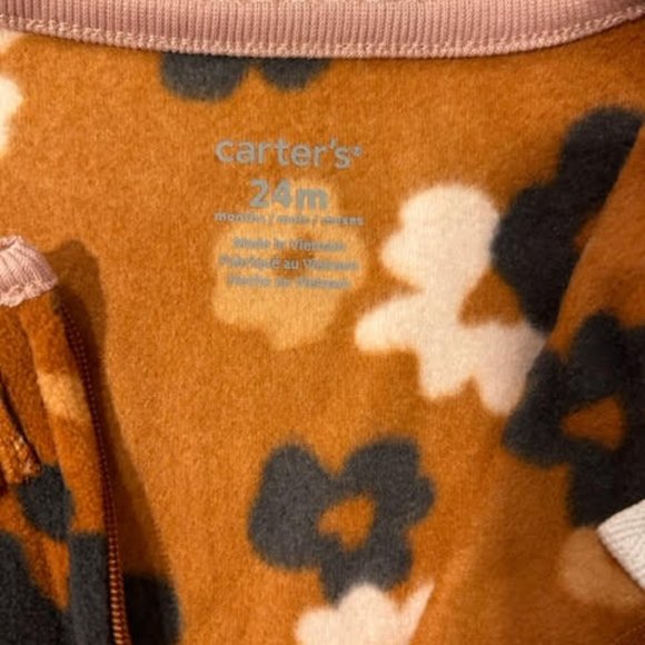 Carter's Girls 24 Months Brown Floral Print Fleece Zip-up Sleep & Play NWT - Picture 6 of 7